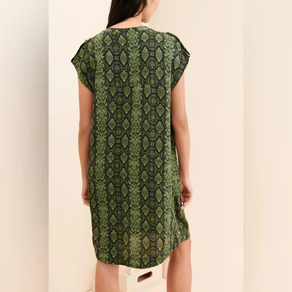 Anthropologie Green Snakeskin Print Rachel Tunic Dress Size Medium M - Picture 4 of 10